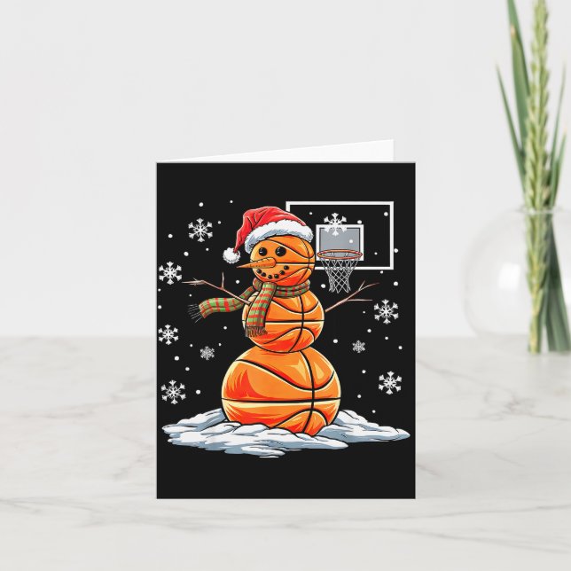 Carte Basketball Snowman Player Santa Hat Christmas Funn (Devant)