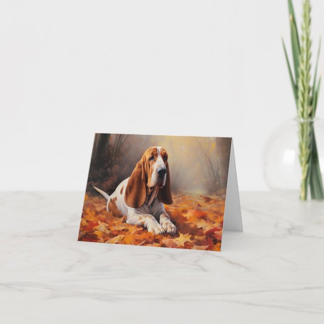 Carte Basset Hound à l'automne Leaves automne Inspire (Devant)