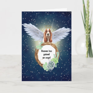 Carte Basset Hound angel succulents wreath night