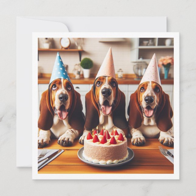 Carte Basset Hound, anniversaire de Basset Hound (Devant)
