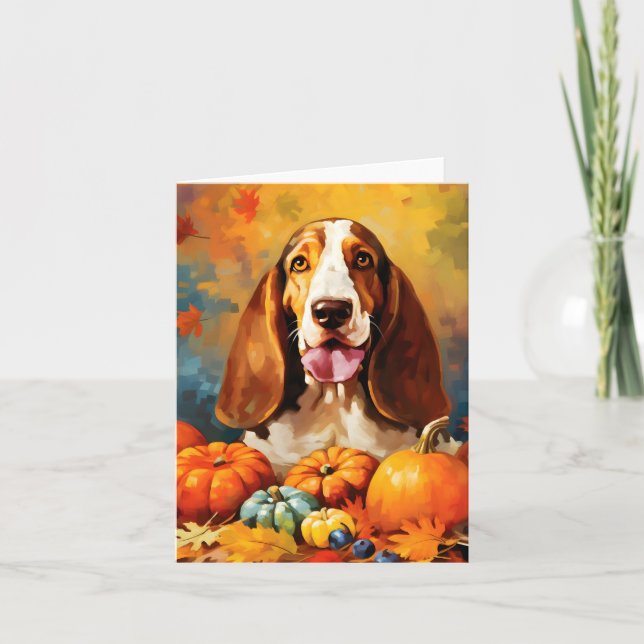 Carte Basset Hound Automne Thankgiving (Devant)