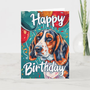 Carte Basset Hound avec ballons Anniversaire