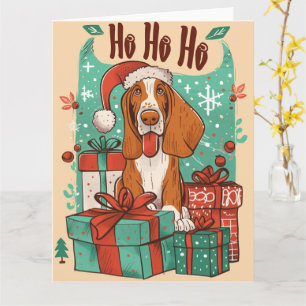 Carte Basset Hound avec boîtes cadeaux Noël