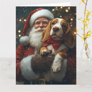 Carte Basset Hound avec le Père Noël Festif de Noël