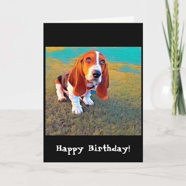 Carte Basset Hound Chien Chien Chien Chiot Whimsical Pho (Devant)
