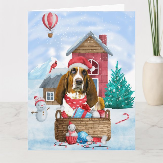 Carte Basset Hound Chien dans la neige Maison de Chien d (Devant)