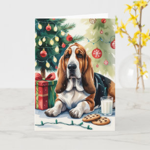 Carte Basset Hound Chien voeux de Noël