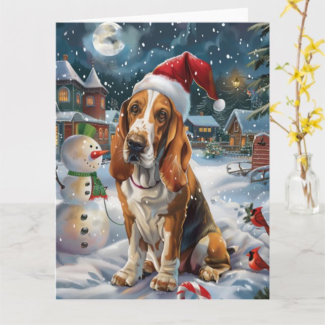 Carte Basset Hound Chien Winter Wonderland Noël Joie (Fleur jaune)