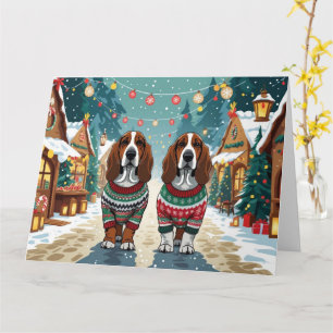 Carte Basset Hound Chiens Noël Fête de la neige