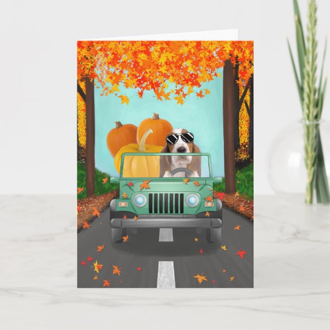 Carte Basset Hound Chig Citrouille automne (Devant)