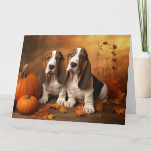 Carte Basset Hound Chiot Automne Citrouille de plaisir