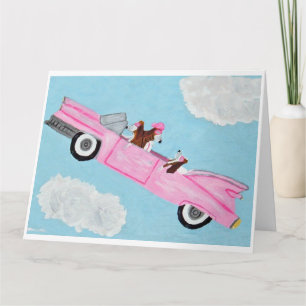 Carte Basset Hound dans une décapotable rose dans 
