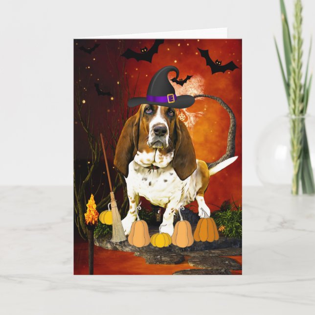 Carte Basset Hound Dog en costume d'Halloween (Devant)