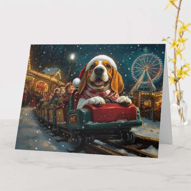 Carte Basset Hound Dog Roller Dessous de verre Noël (Fleur jaune)