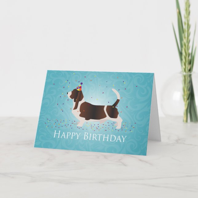 Carte Basset Hound Happy Birthday Design (Devant)