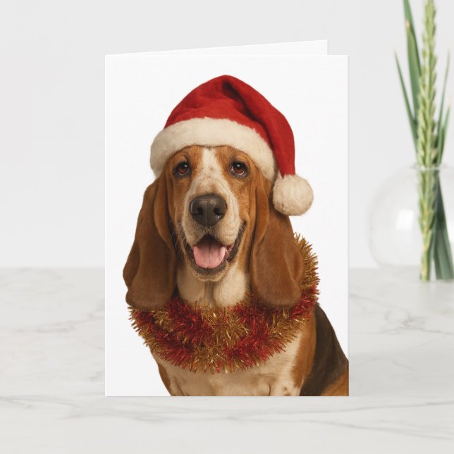 Carte Basset Hound in a Santa hat Christmas card (Devant)