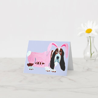 Carte Basset Hound In Pink Bunny Suit