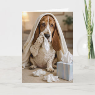 Carte Basset Hound malade avec des mouchoirs