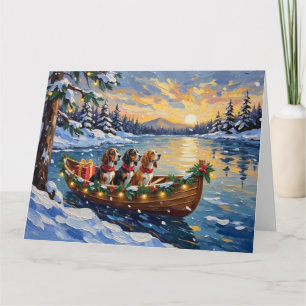 Carte Basset Hound Noël Bateau Fêtes