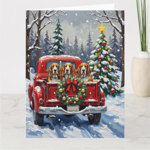 Carte Basset Hound Noël Camion Rouge Fêtes