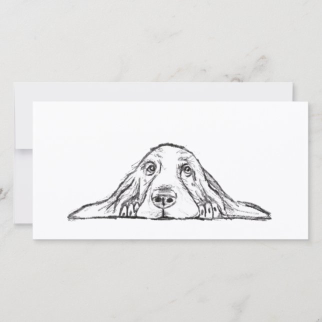 Carte basset hound noir blanc yeux de chiot simple  (Devant)