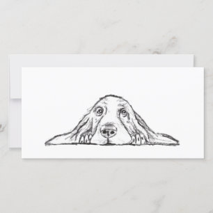 Carte basset hound noir blanc yeux de chiot simple 