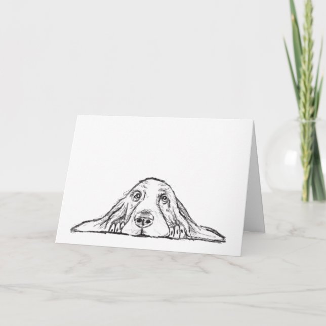 Carte basset hound noir blanc yeux de chiot simple (Devant)