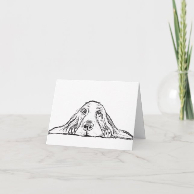 Carte basset hound noir blanc yeux de chiot simple  (Devant)