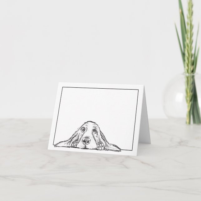 Carte basset hound noir blanc yeux de chiot simple  (Devant)