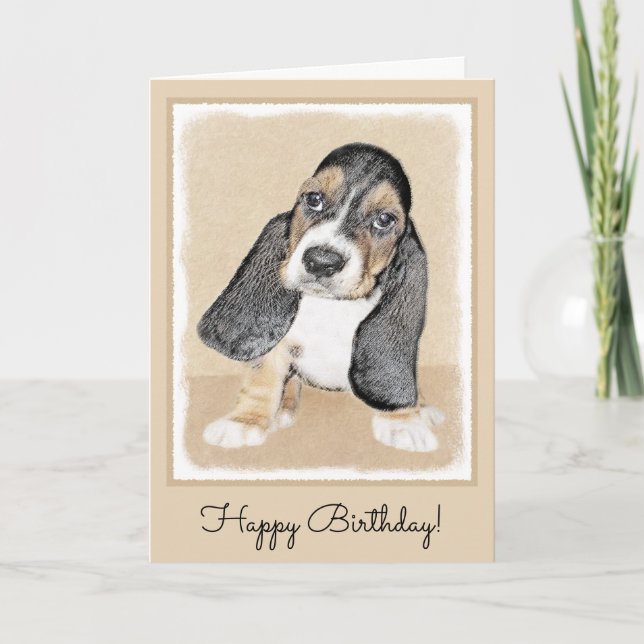Carte Basset Hound Peinture Chiot - Art Chien original (Devant)