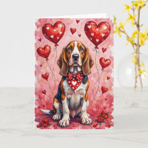 Carte Basset Hound Saint-Valentin Chien aux Cœurs Rouges
