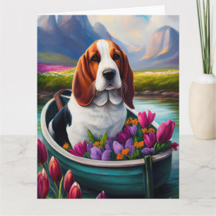 Carte Basset Hound sur une pagaie : Une aventure pittore