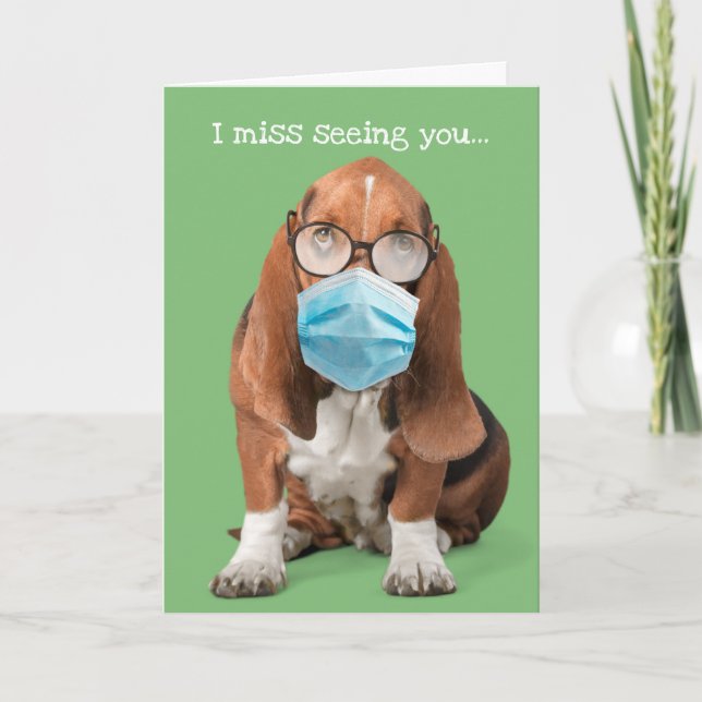 Carte Basset Hound With Face Mask and Foggy Glasses (Devant)