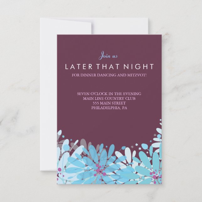 Carte Bat mitzvah FLEURS BLEUES KINDA (Devant)