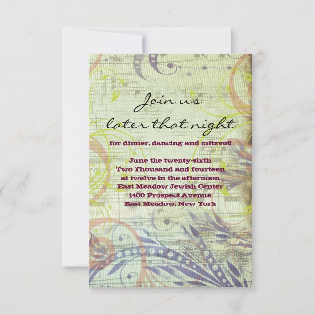 Carte Bat mitzvah MUSICAL POPPY ROUGE (Devant)