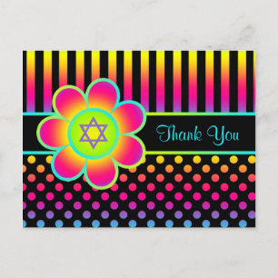 Carte Bat mitzvah Neon Floral Stripes
