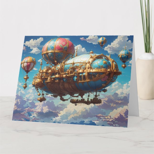Carte Bateau à vapeur et ballons dans le ciel (Devant)
