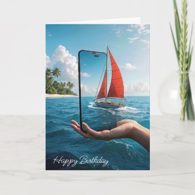 Carte Bateau à voile Anniversaire naviguant dans un Smar (Devant)