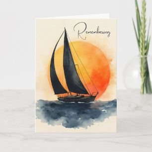 Carte Bateau à voile aquarelle au coucher du soleil avec