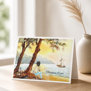 Carte Bateau à voile de sympathie au coucher du soleil à