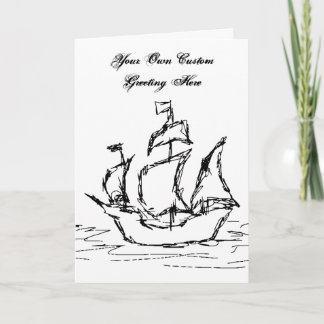 Carte Bateau à voile et texte personnalisé en noir et bl