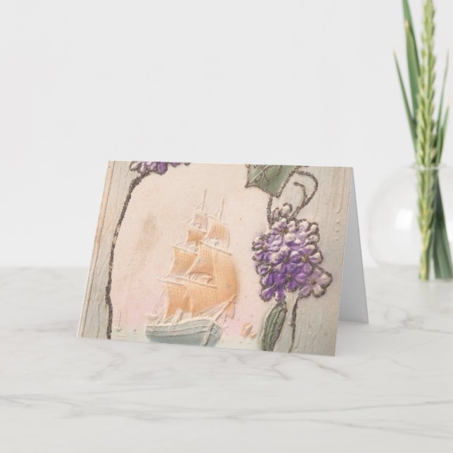 Carte Bateau d'anniversaire vintage (Devant)