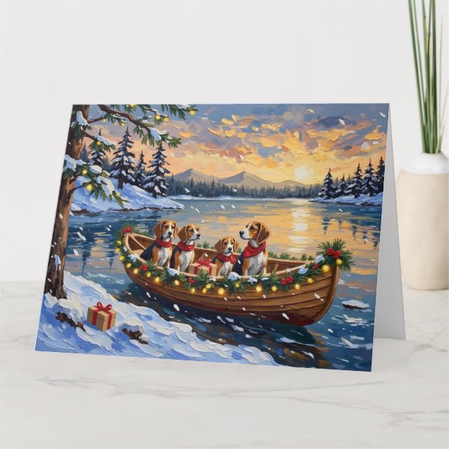 Carte Bateau de Noël Beagle pour les Fêtes (Devant)