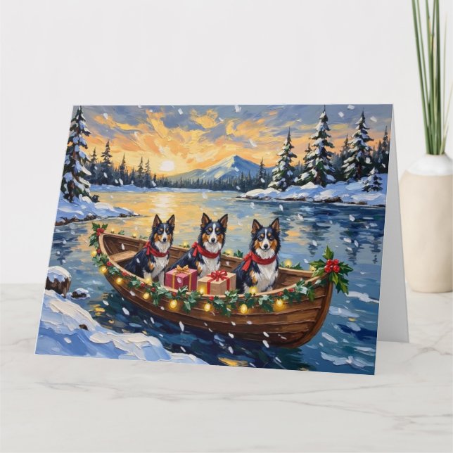 Carte Bateau de Noël de Rough Collie pour les Fêtes (Devant)