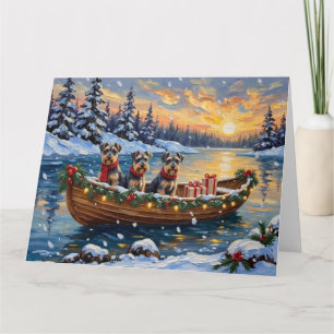 Carte Bateau de Noël de Schnauzer pour les Fêtes