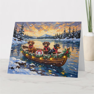 Carte Bateau de Noël de teckel pour les fêtes