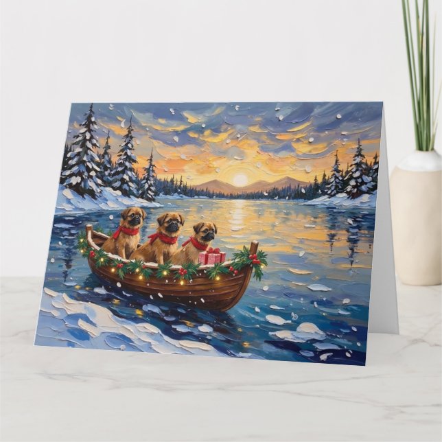 Carte Bateau de Noël du Pékinois pour les Fêtes (Devant)