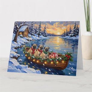 Carte Bateau de Noël Pug Fêtes