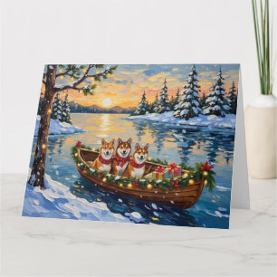 Carte Bateau de Noël Shiba Inu Vacances de Noël