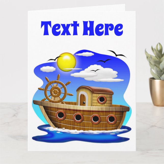 Carte Bateau de pêche dessin animé  (Petite plante)
